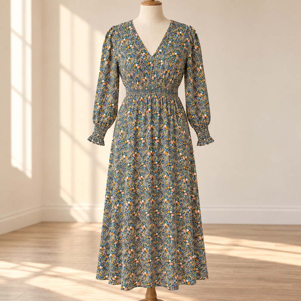 Boden NWT Floral Botanical Viscose Maxi Dress Sz 16/18 Prairie Cottagecore Boho
